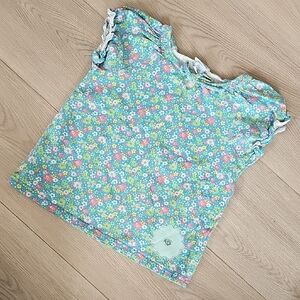 Vintage Healthtex Bright Blue, Yellow, Pink Floral Shortsleeve Shirt, 4T